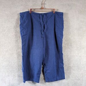 Karen Scott Sport Blue Linen Blend Cropped Capri Pants Womens XL Drawstring